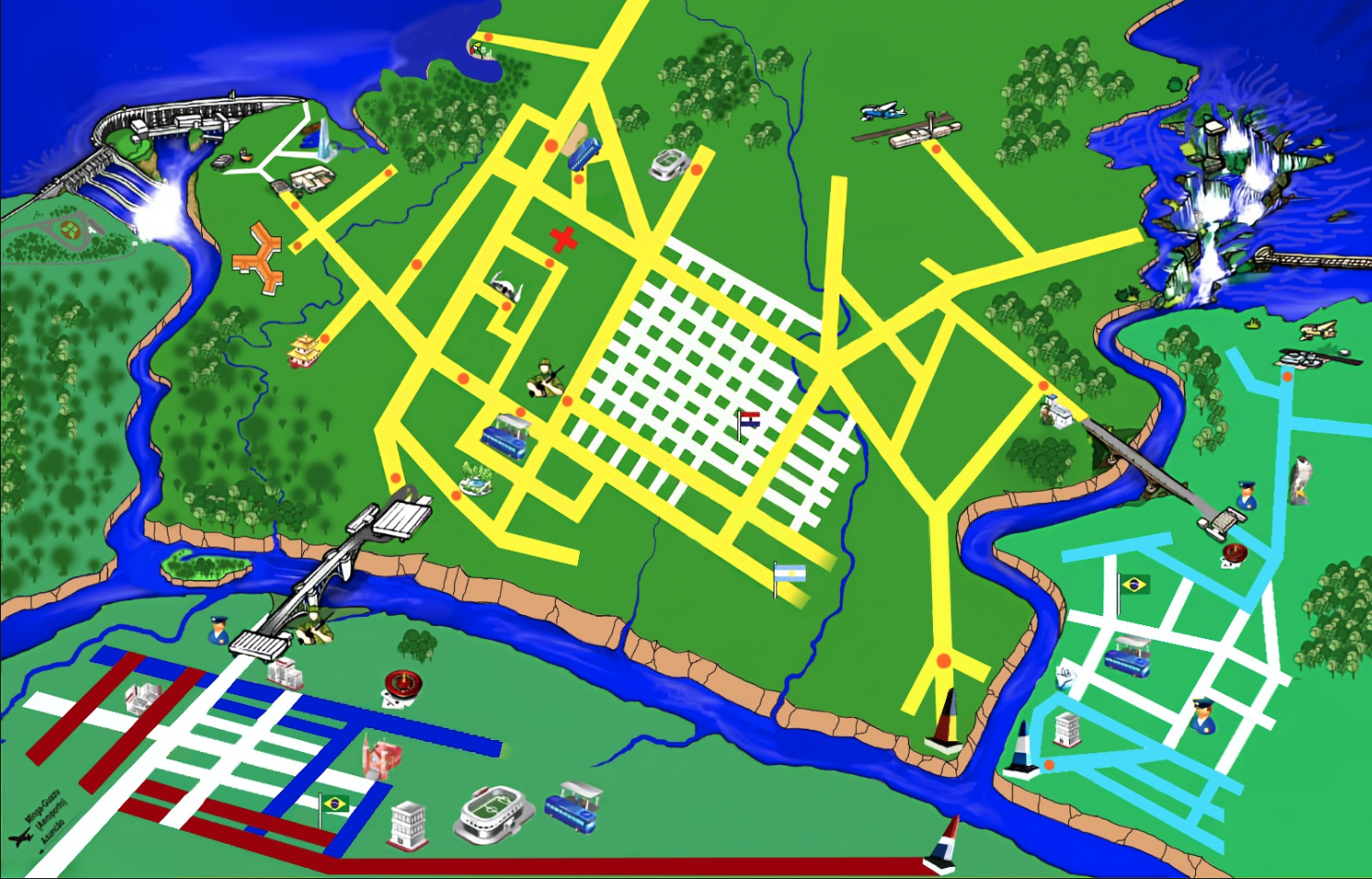 Mapa estilizado da cidade guiado pelo Tarobá